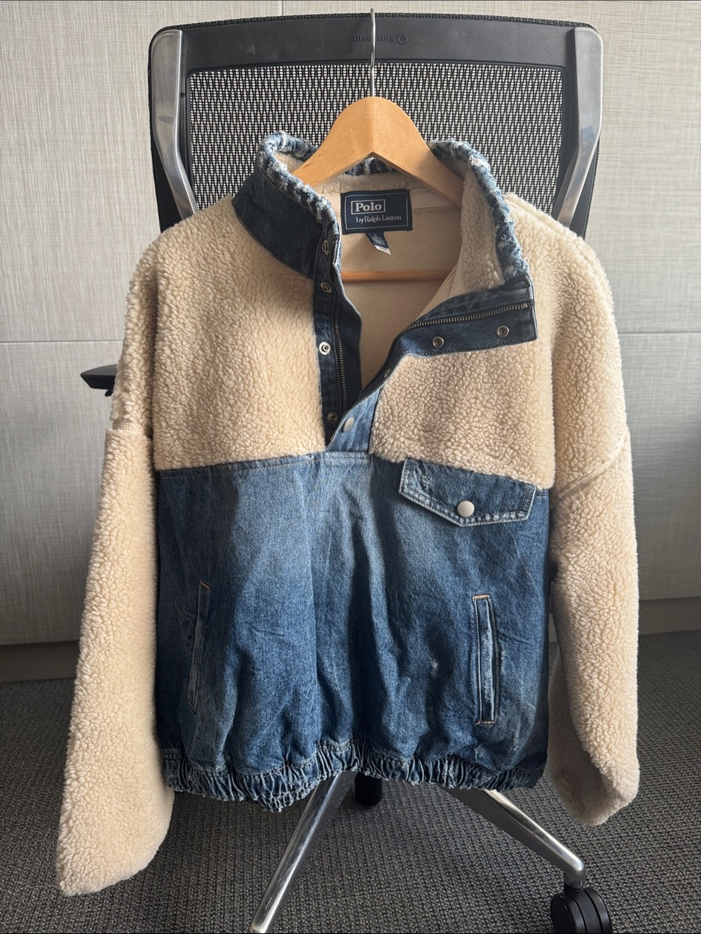 Polo by Ralph Lauren Cream Sherpa with Blue Denim Pullover Jacket